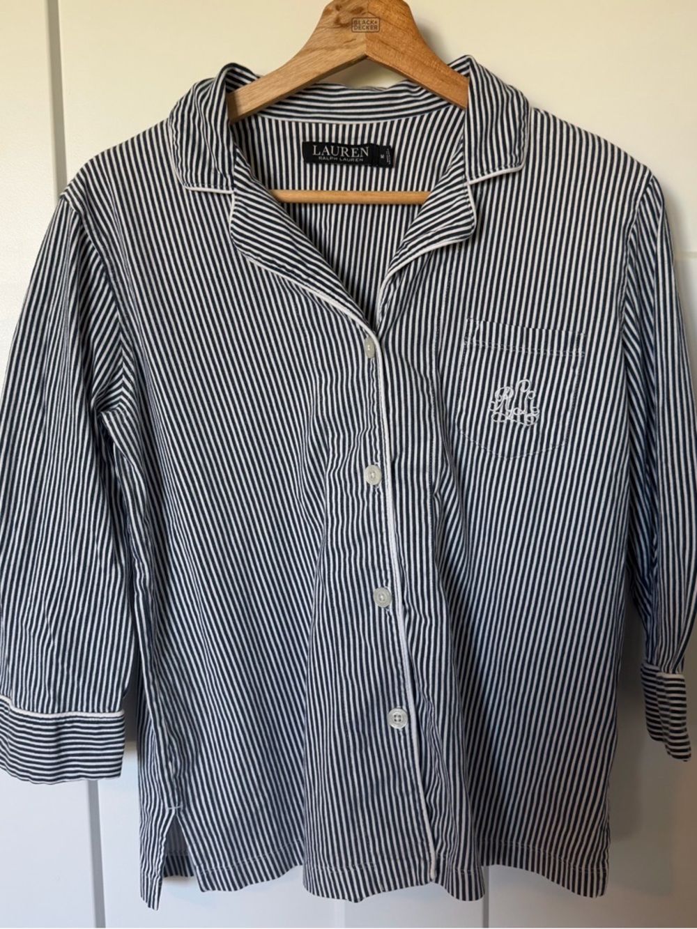 Lauren Ralph Lauren Black Label Striped Cotton Pajama Top 3/4 Sleeve Medium